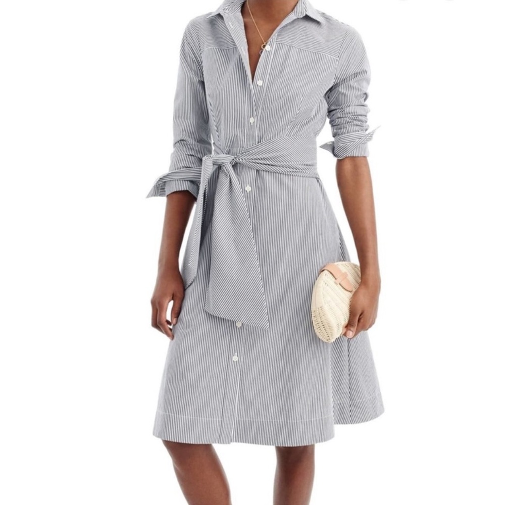 J Crew NWOT Striped Tie Waist Midi Shirtdress 20